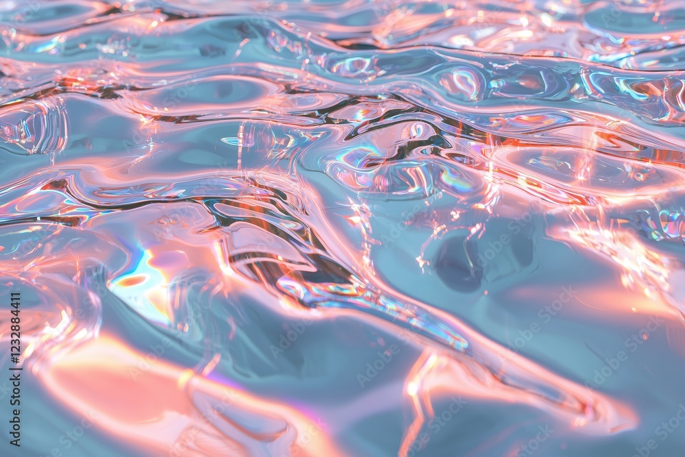 Wall mural holographic texture of rainbow reflections on smooth water surface vibrant background abstract conce