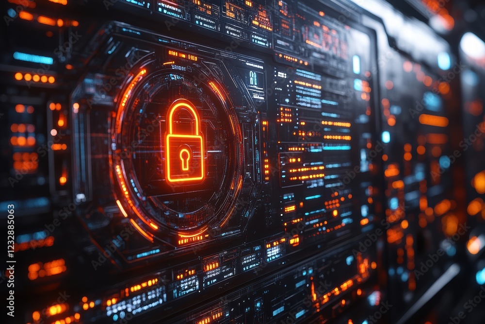 Poster secure digital lock symbolizing data protection in a modern technology environment