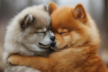 Text National Hug Day with cute puppies hugging each other.