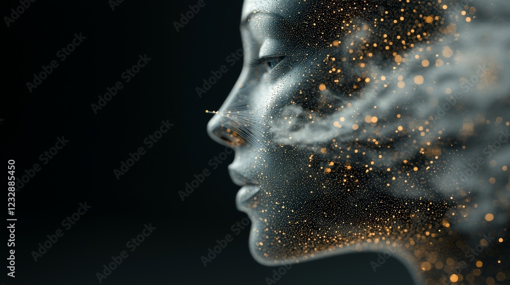 Poster a depiction in 3d of a machine learning workflow that includes stock, deep data mining, and machine 