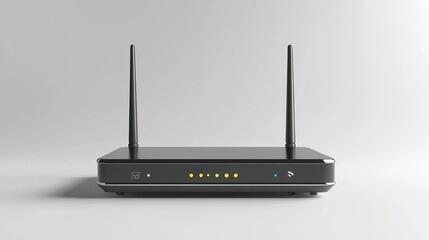 Fototapeta premium A sleek modern Wi-Fi router set against a grey background, with space for text
