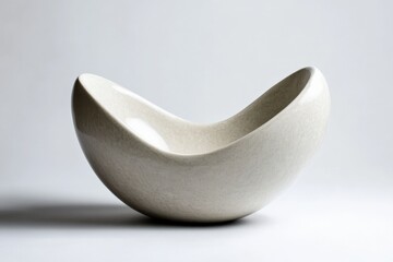 a minimalist, modern ceramic bowl in a soft, off-white color, resembling a gently curved boat or leaf.