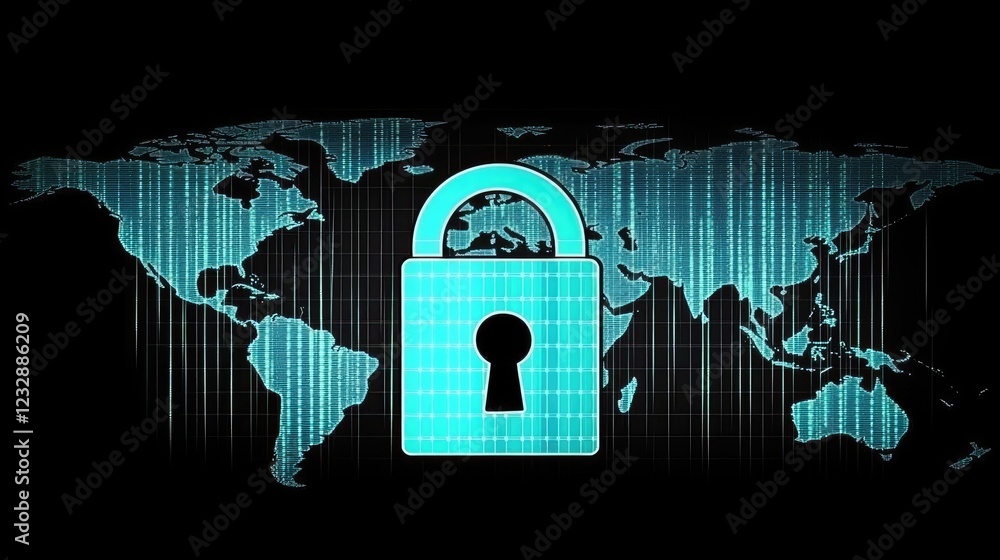 Poster global digital security padlock world map