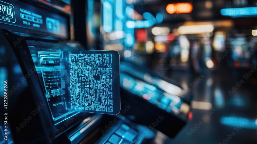 Poster Futuristic Holographic Display Shows Data Code