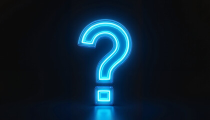 Glowing blue neon question mark on dark background