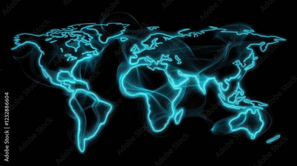 Poster glowing cyan world map abstract art design