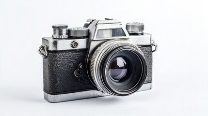 Fototapeta premium A vintage camera, isolated against a white background, perfect for photography enthusiasts