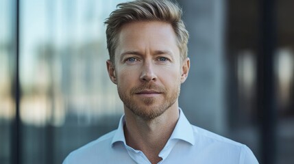 Portrait of a Blond Man in a White Shirt
