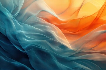 Obraz premium Flowing sheer fabric drapes in blue and orange gradient