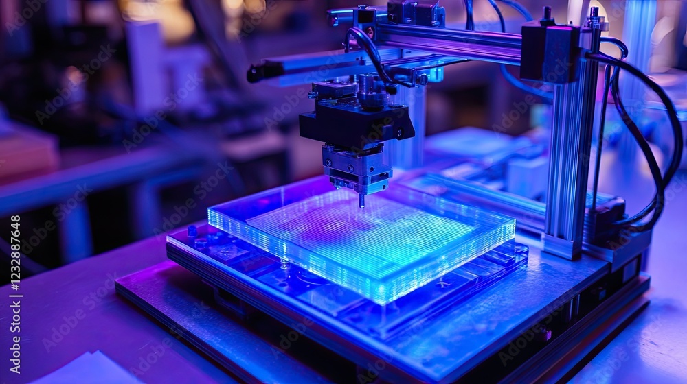 Poster Advanced robotic machine precisely manufacturing a glass component