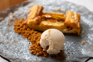 Apple tart on glass plate Spain