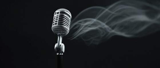 retro microphone with smoke on black background