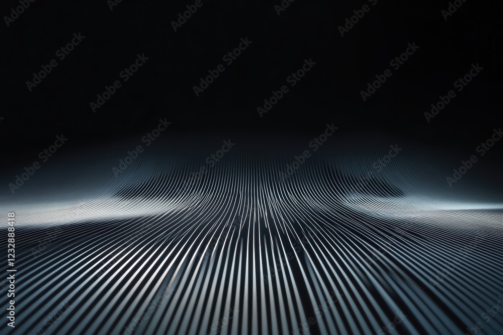 Poster light lines create a stunning pattern across a black matte background in an artistic display
