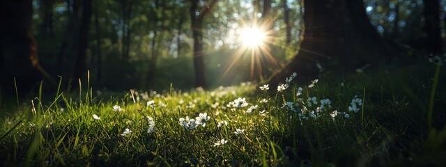 Obraz premium A spring background in an abstract style featuring fresh greens