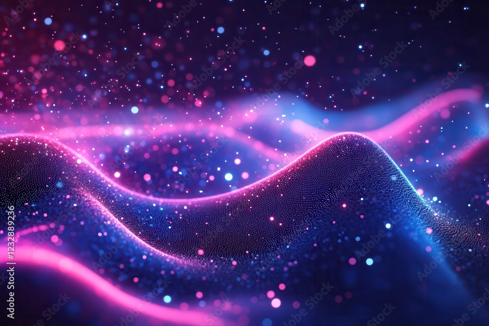 Poster cyber big data flow with vibrant particles in a digital landscape showcasing ai technology. generati