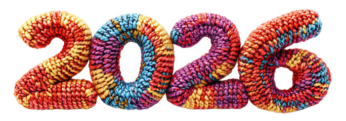 Brightly woven numbers forming 2026, isolated on transparent cutout background