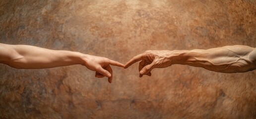 Hands reaching, connection, textured background, spiritual concept