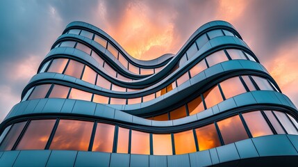 Modern Building Architecture Sunset Reflection Windows