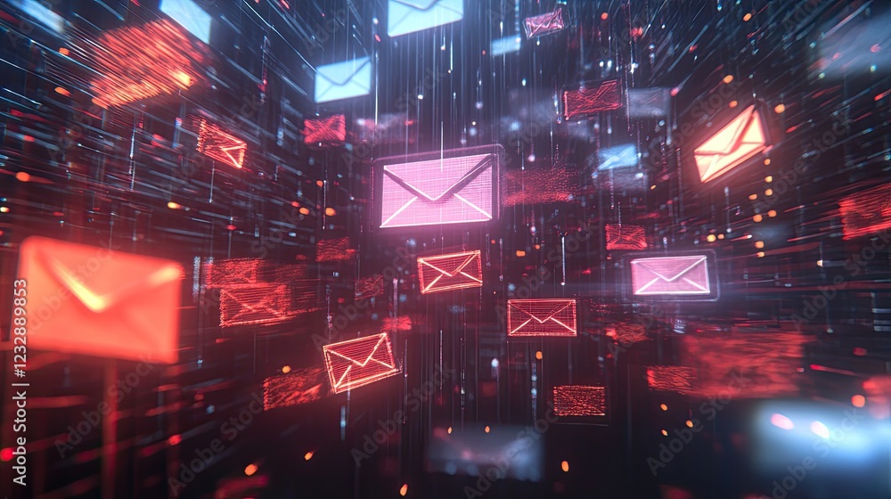 Poster digital envelopes flowing through cyberspace