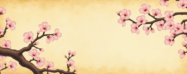 Fototapeta premium A serene cherry blossom branch design on a textured background, perfect for invitations, stationery, or wellness branding.