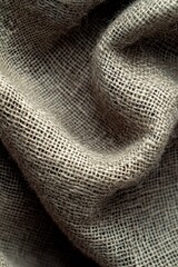 Folded burlap fabric texture close-up, dark background