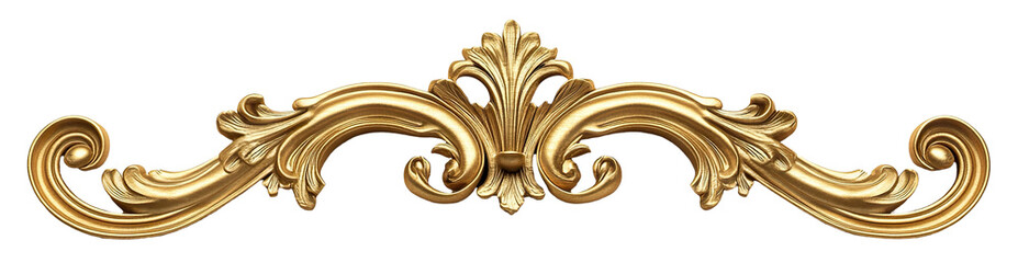 Elegant gold vintage ornament with baroque details, isolated on transparent cutout background