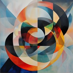 Obraz premium Colorful Geometric Abstract Art Composition with Circular Shapes