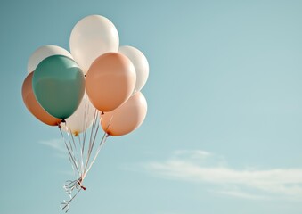 Obraz premium A joyful birthday scene featuring colorful balloons set through a retro Instagram filter, ideal for summer wedding and honeymoon party backgrounds, with a nostalgic color palette