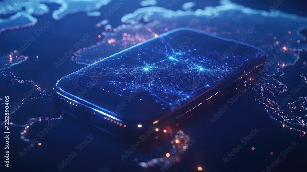 Aufkleber global network connections displayed on a smartphone screen