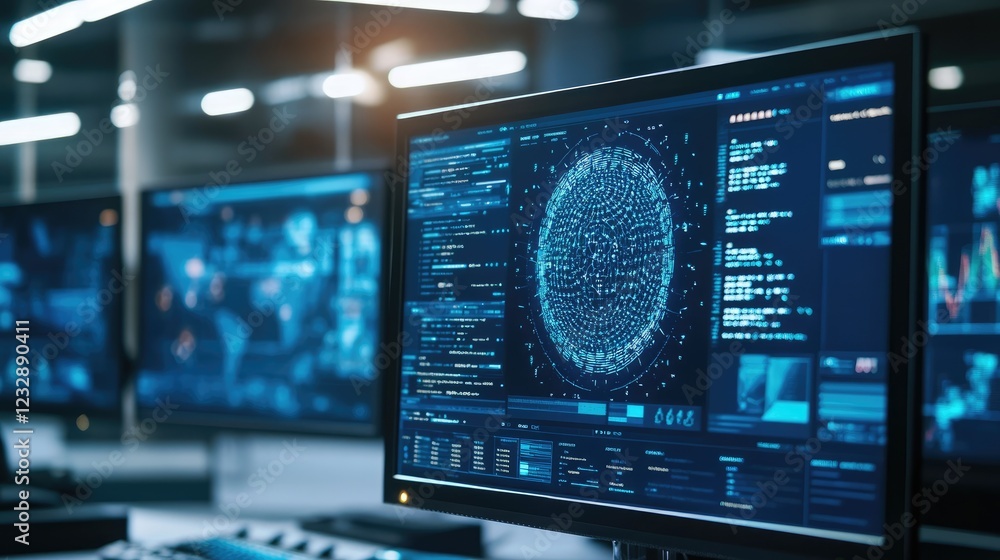 Poster Computer Monitor Displays Complex Data And Code