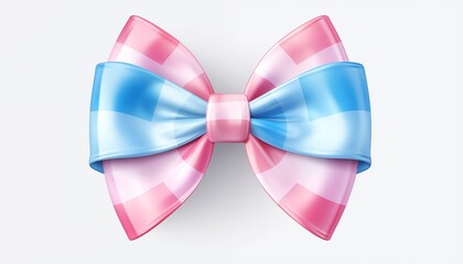 set of colorful bows, pink blue check pattern