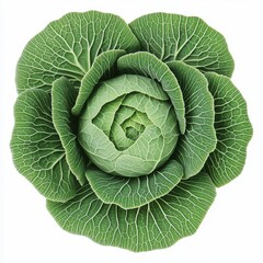 Obraz premium A fresh green cabbage, showcasing tightly packed leaves in a round shape, highlighting its vibrant color and crisp texture.