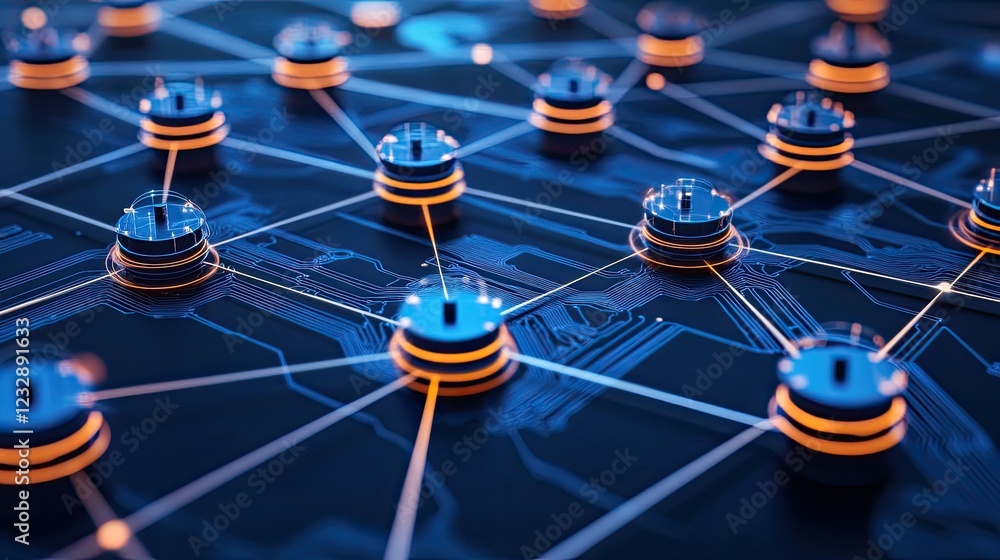 Poster Networked Data Nodes Illuminated On Circuit Board