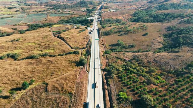 Drone reveals crossroads on highway. Tepic, Nayarit. Mexico