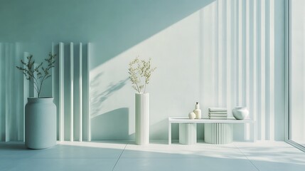 Minimalist Interior Design Featuring White Decor and Greenery