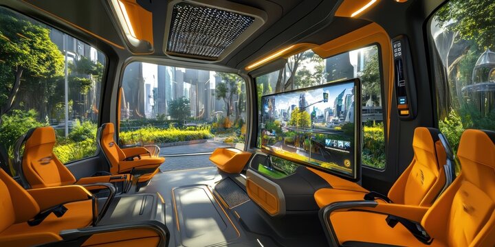 Futuristic Autonomous Vehicle Interior Design: Luxury Transportation Concept - Powered by Adobe