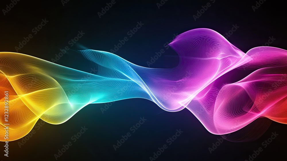 Poster Abstract Colorful Waves Flowing Dynamically Across Dark Background
