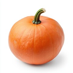 A vibrant orange pumpkin with a green stem, perfect for autumn decorations and Halloween festivities.