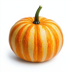 Obraz premium A vibrant orange pumpkin with distinct white stripes sits against a plain background, perfect for autumn decorations or Halloween themes.