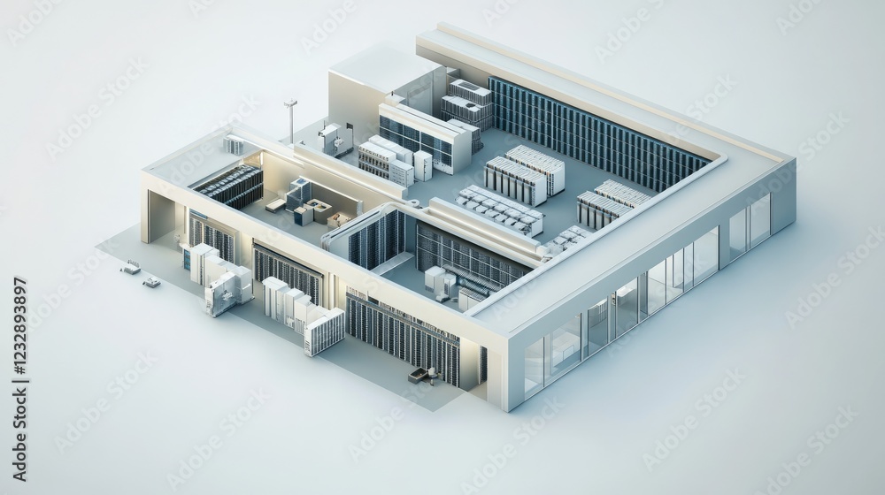 Poster Modern Data Center Architectural Isometric Model Design