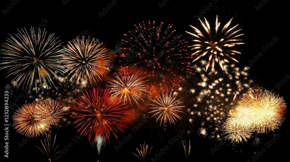 Wall mural a fireworks display with many different colored fireworks