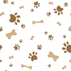 Hand drawing beige seamless pattern with cute funny dogs. Doodle of little puppy, poodle paw for wrapping paper, textile, baby wallpaper, nursery print, posters