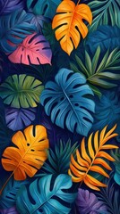 Vibrant Tropical Leaf Pattern: A Lush Digital Illustration of Exotic Foliage.