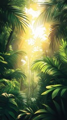 Sunlit Tropical Rainforest Canopy - Lush Green Paradise.