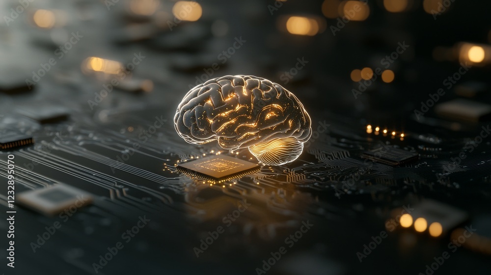 Aufkleber in this 3d rendering, a stock hardware setup features a luminescent blue brain circuit positioned on