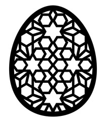 Easter egg. Paper or laser cutting template. Vector illustration. Decorative holiday symbol. Floral ornate egg. Isolated on white background. Carved pattern.