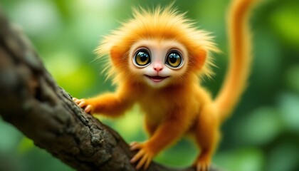 Obraz premium Adorable Golden Lion Tamarin Monkey on Branch