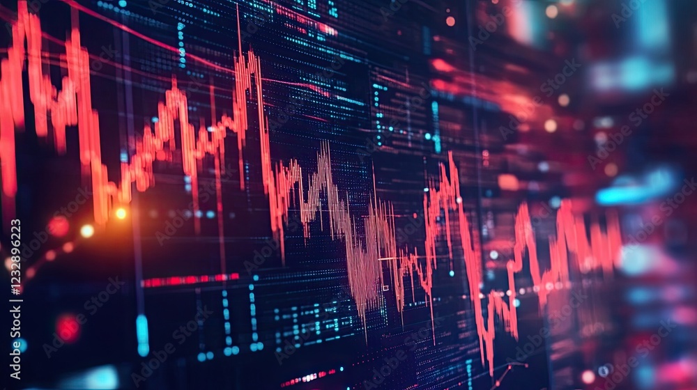Poster red stock market data displayed on screen