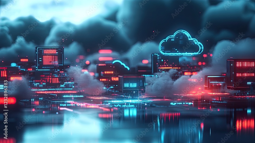 Aufkleber Futuristic Cloud Computing Data Center Network