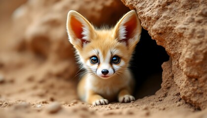 Obraz premium Adorable Fennec Fox Kit in Desert Burrow